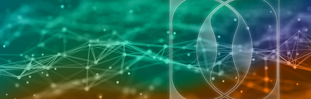 Green and orange background, mainly green with white date point logos connected by lines all throughout screen.