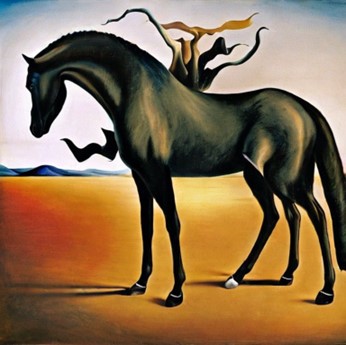 Imagen generada con el siguiente prompt: “pintura de un caballo, estilo de Salvador Dalí”.