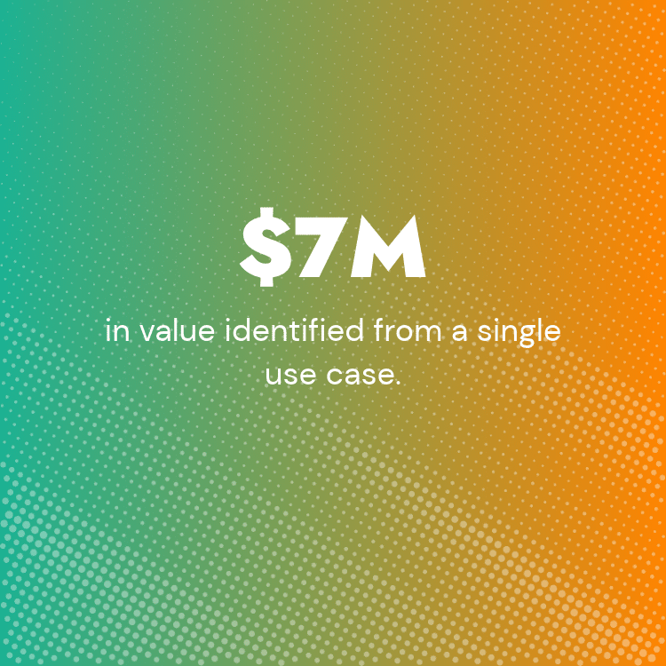A graphic that says, "$7M in value identified from a single use case."